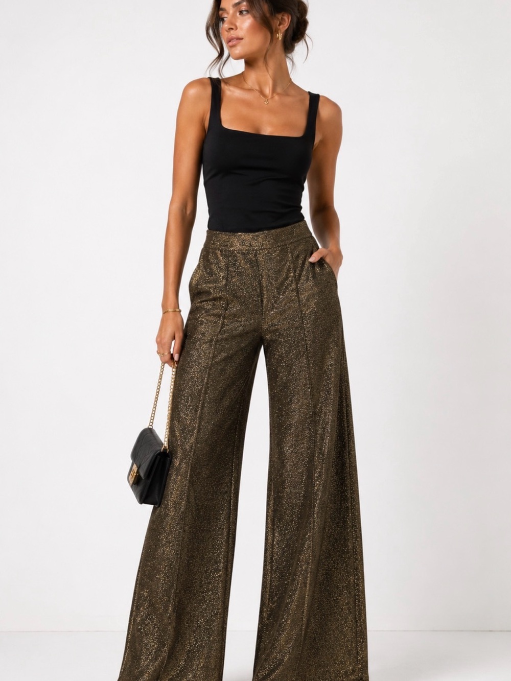 Love 83  Metallic Bronze Wide Leg Pants